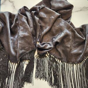 Collection XIIX black fringe shawl Mexican silky vintage extra long